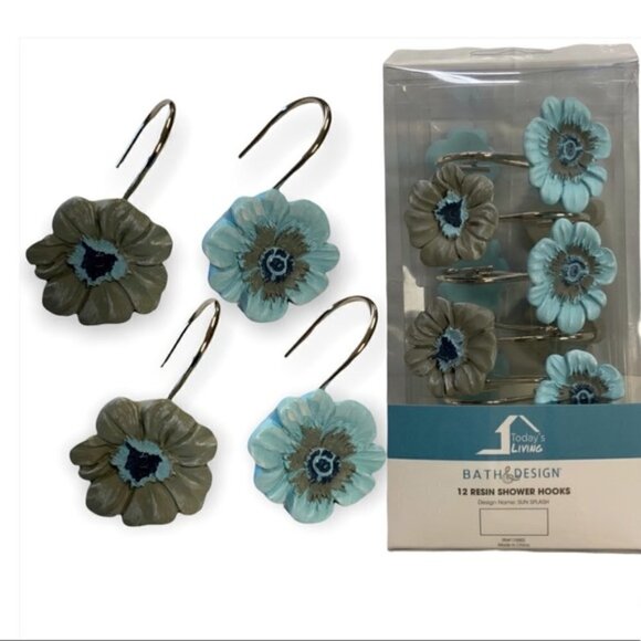 Today’s Living Blue “Sun Splash” Other - Today’s Living Shower Hooks Resin Sun Splash Collection Blue Clay-Grey Set of 12